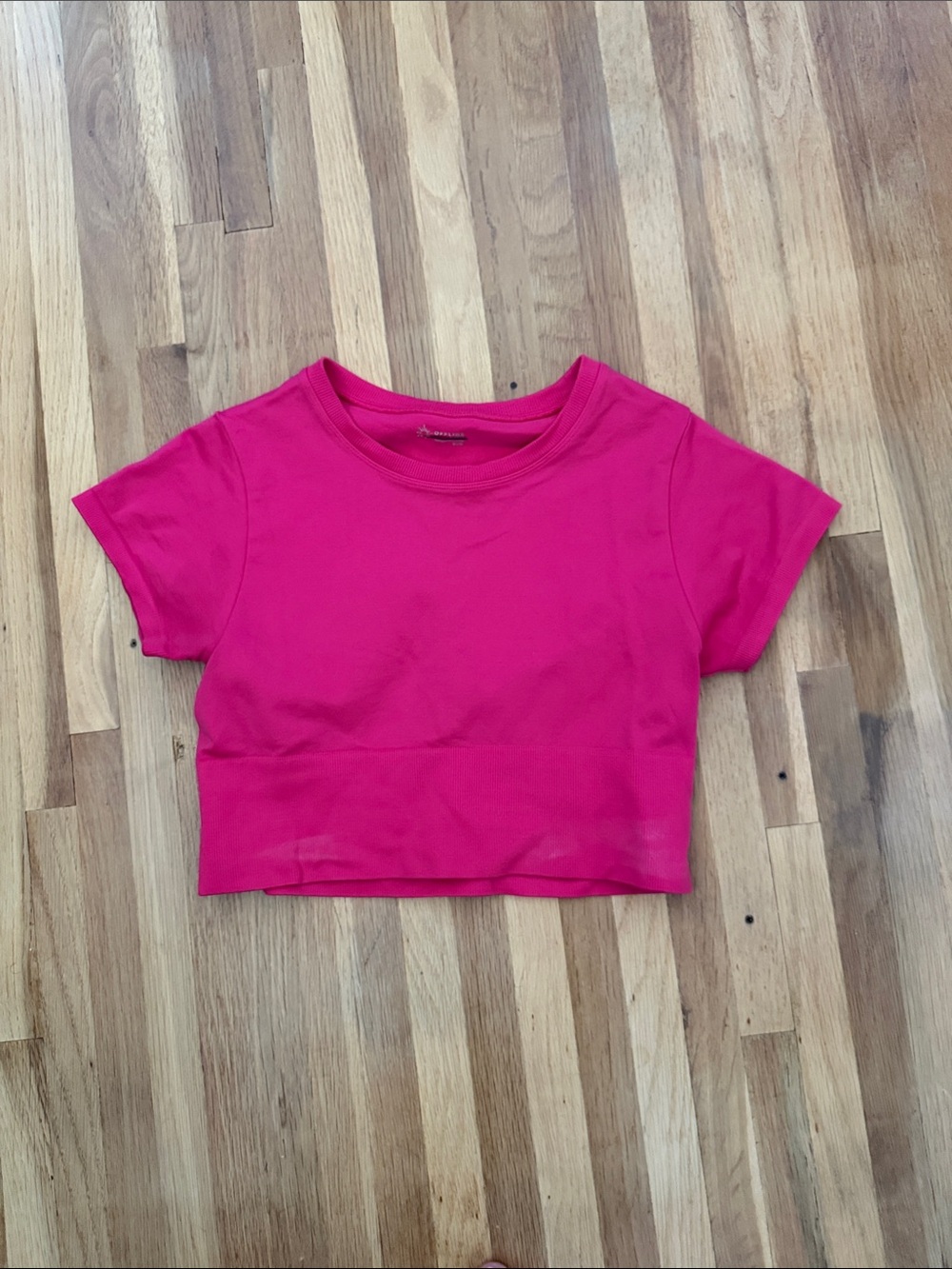 aerie Hot Pink Ribbed Short Sleeve Cropped Tee